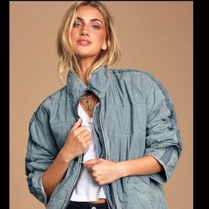 Free People Dolman Quilted Denim Jacket Cali Indigo